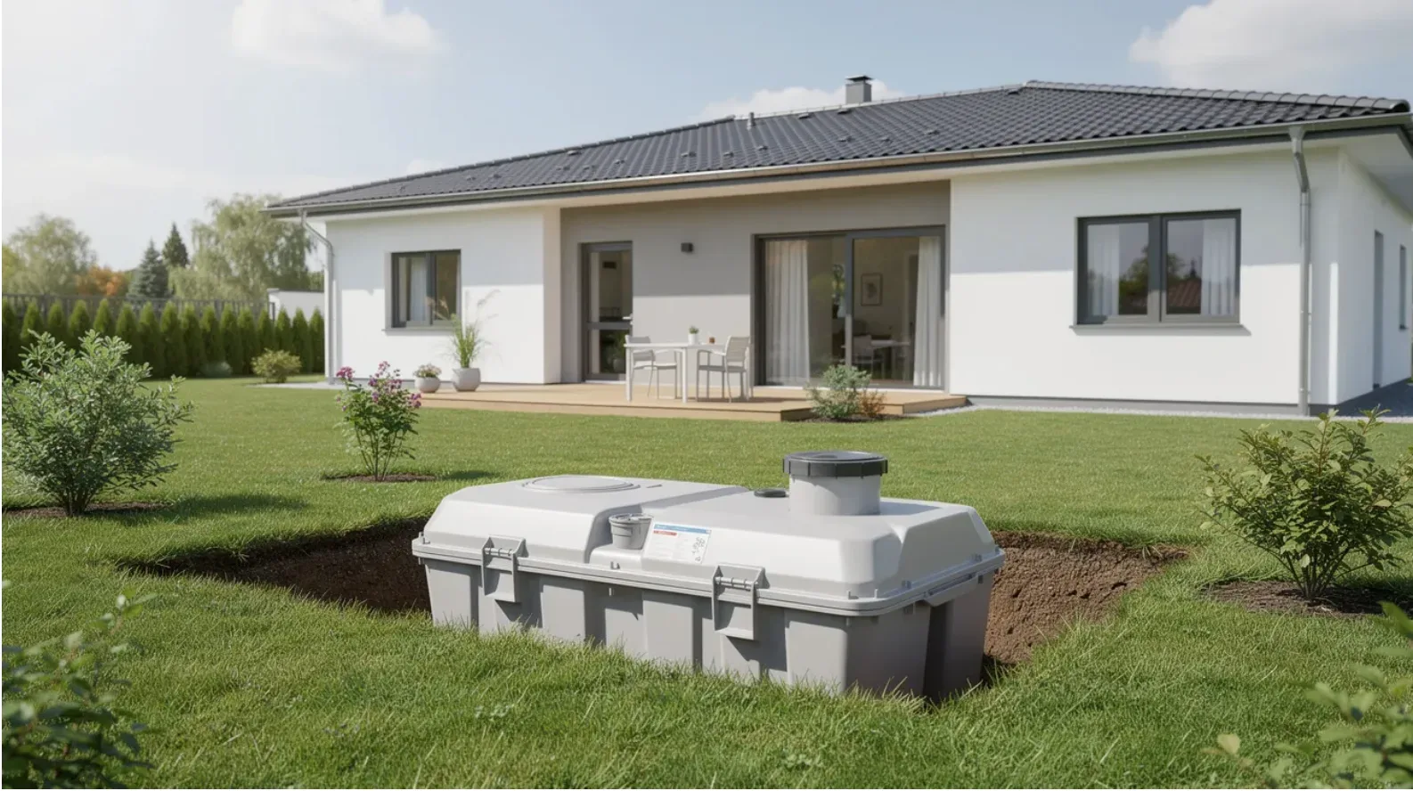 Cuve posée dans le jardin d’une maison