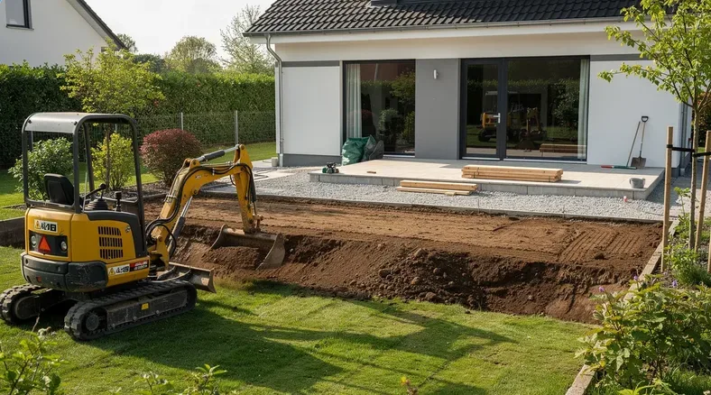 Terrassement pour la pose d’une cuve près d’une maison